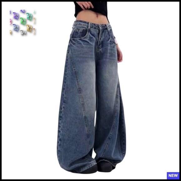 Wide Leg Barrel Jeans Low Rise Pleated Vintage Streetwear Boyfriend Fit - Picture 3 of 5